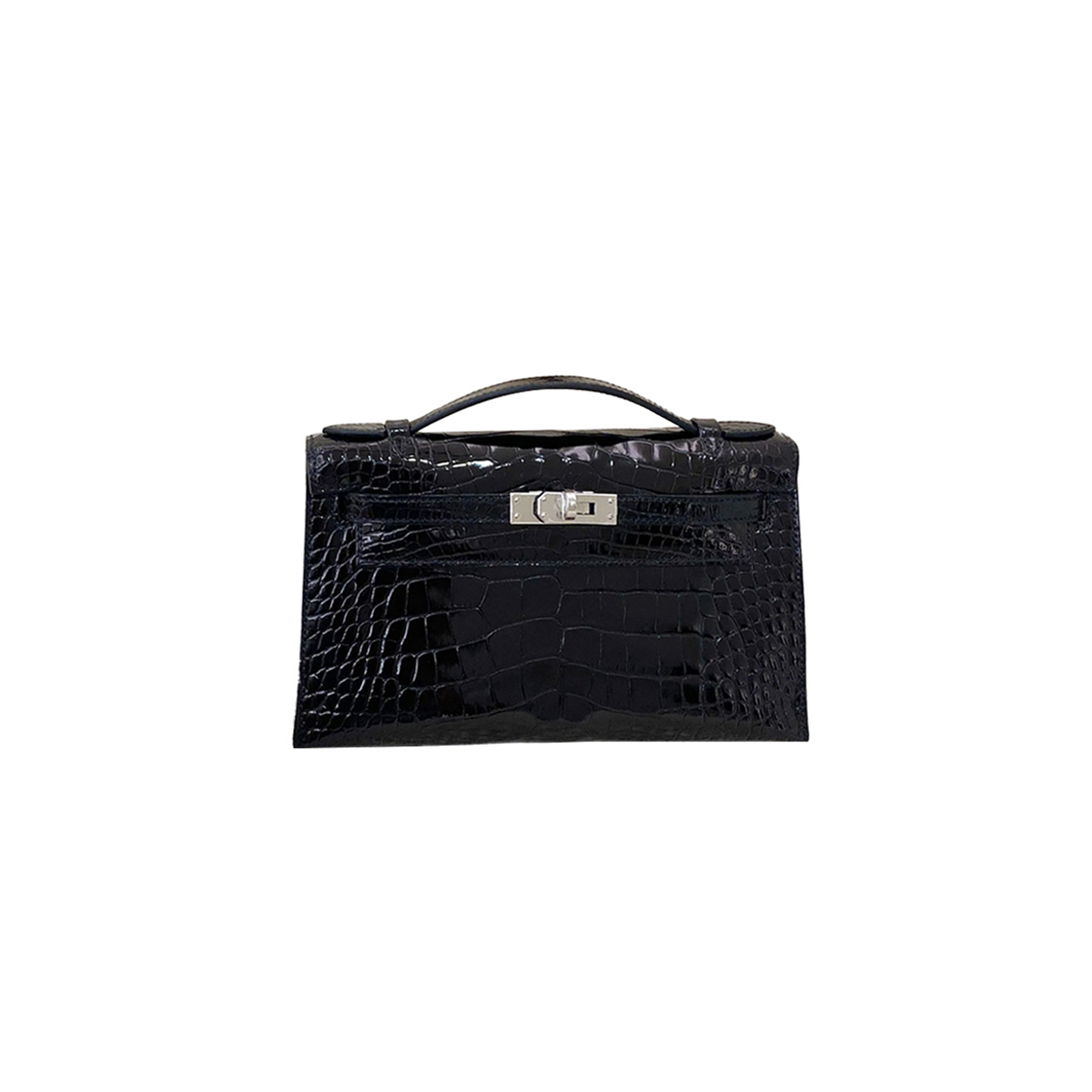 H**mes master kelly mini pochette black shiny croc (22*14*7cm)
